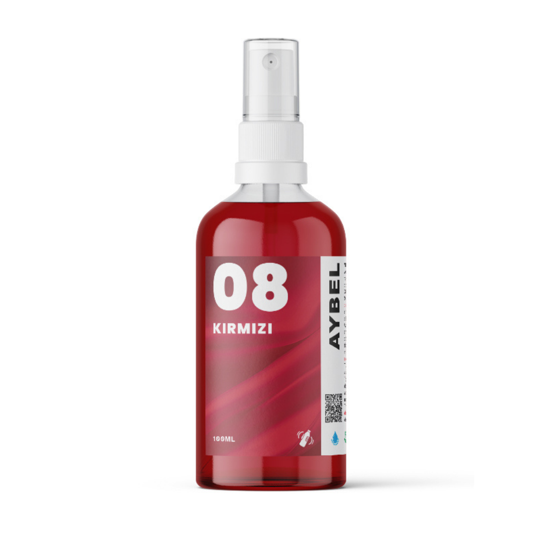 Rubínovo červený barvicí sprej na textil