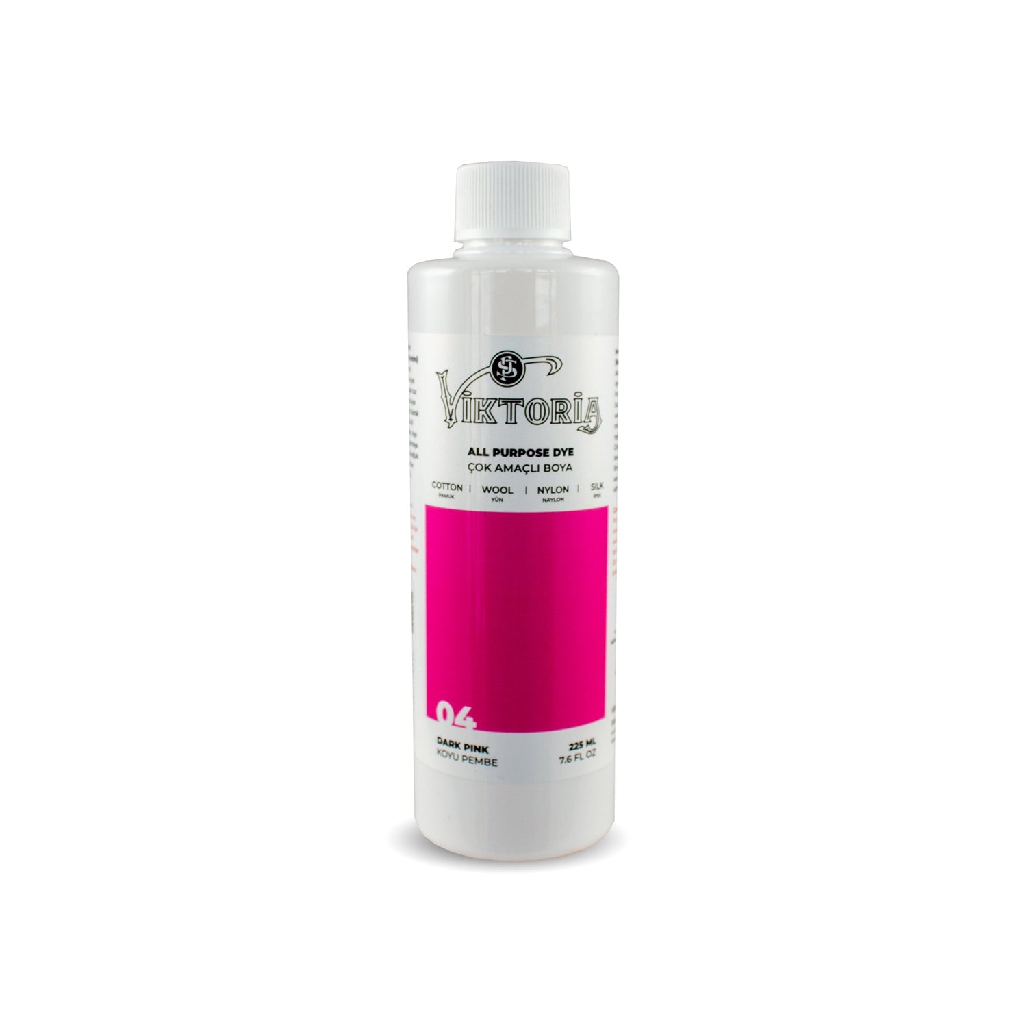 Viktoria all-purpose dark pink fabric dye bottle for cotton, wool, silk, linen, viscose, bamboo, and nylon, 225ml